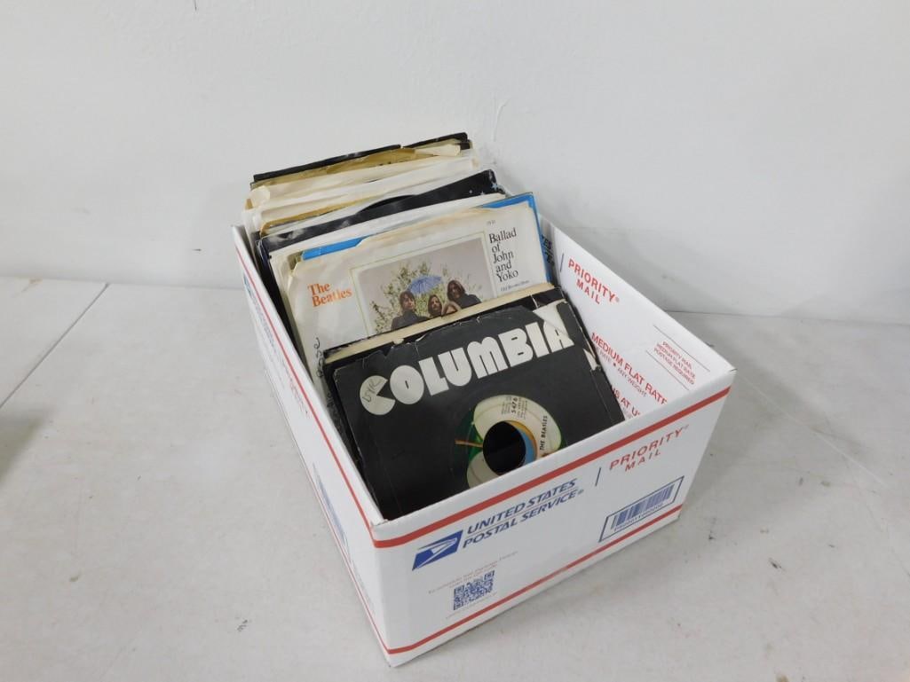 Vinyl 45 RPM Record Lot including 35+ Beatles many with sleeves, Sarah Vaugn, Sam Cooke, Rolling Sto (1 of 8)