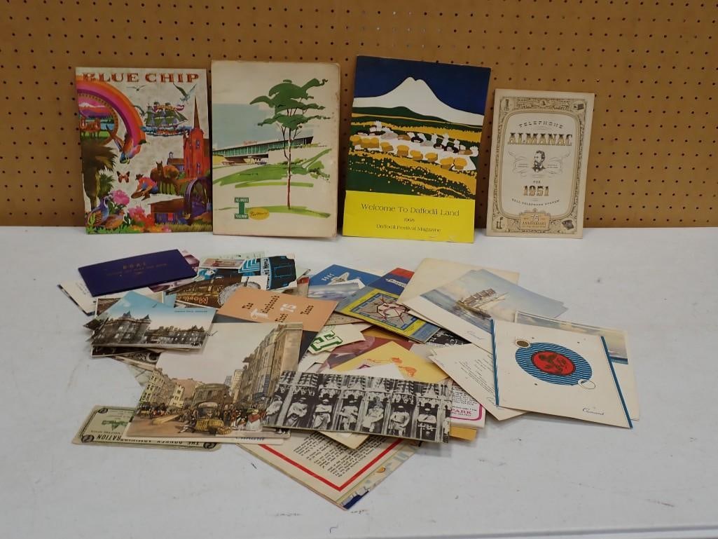 Vintage Ephemera Lot including Postcards, 1951 Almanac, Illinois Tollway, 1960's Daffodil Festival (1 of 5)