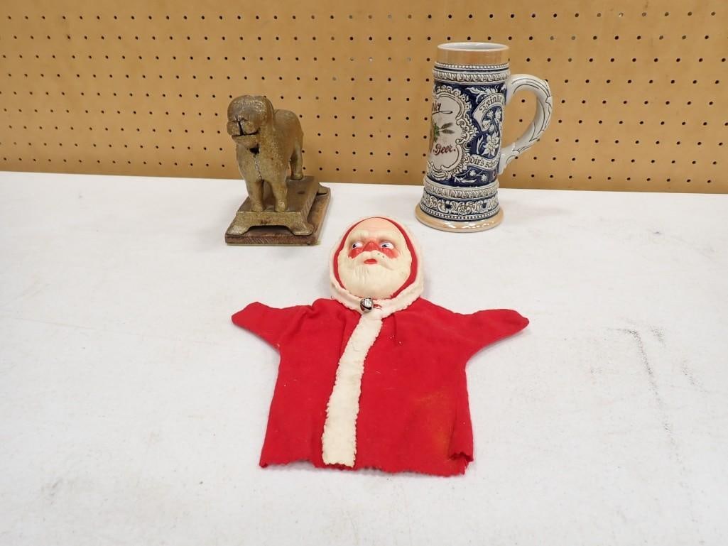 Collectibles Lot including Beer Stein, Cast Metal Dog Nut Cracker, Vintage Santa Claus (1 of 6)
