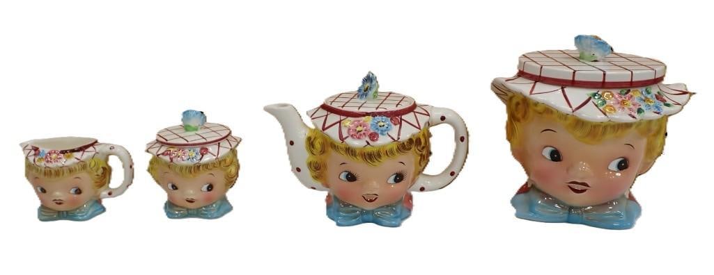 Set of 4 Lefton Miss Dainty Set including Cookie Jar, Teapot, Creamer, Sugar (1 of 10)