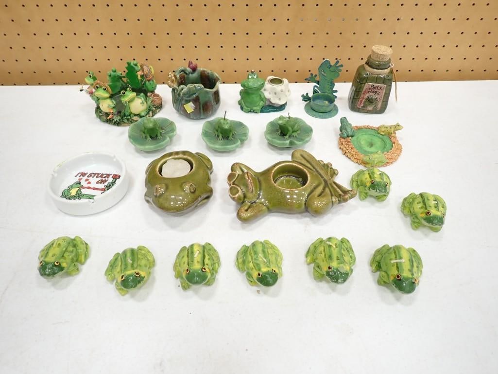 Assorted Frog Figurine Lot including Candles, Ceramic, Ash Tray, Collectibles, etc. (1 of 6)