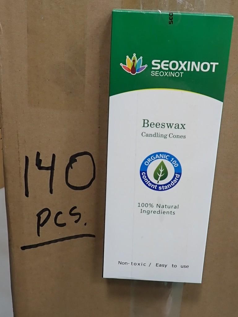 Case of Seoxinot Beeswax Candling Cones Approx 140 Boxes: Case of Seoxinot Beeswax Candling Cones Approx 140 Boxes All pictures are considered part of the description and should be examined carefully by bidders. Live Auctioneers is now offering Live Shipping