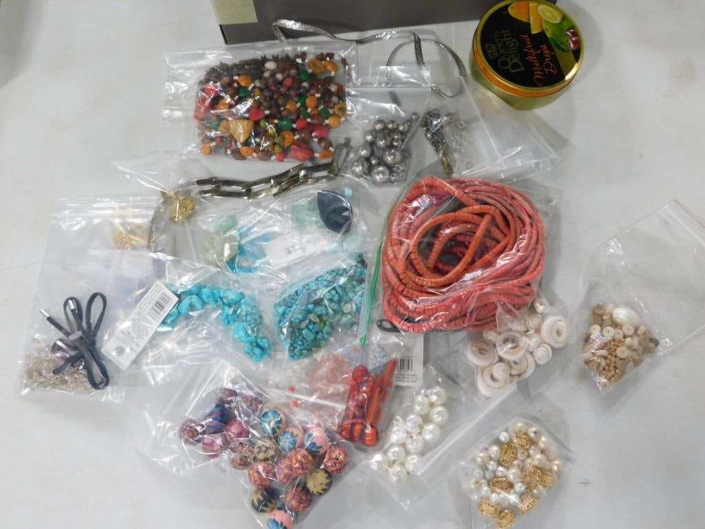 Box Full of Jewelry Supplies incl Genuine Turquoise, Coral, Freshwater Pearls, etc: Box Full of Jewelry Supplies incl Genuine Turquoise, Coral, Freshwater Pearls, etc All pictures are considered part of the description and should be examined carefully by bidders. Live Auctioneers is 