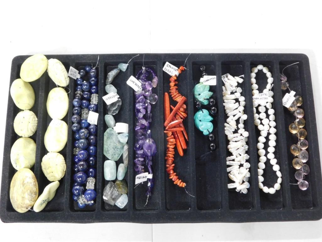 Strands of Semi Precious Beads incl Turquoise, Coral, Amethyst, Freshwater Pearls, Blue Lapis, (1 of 6)