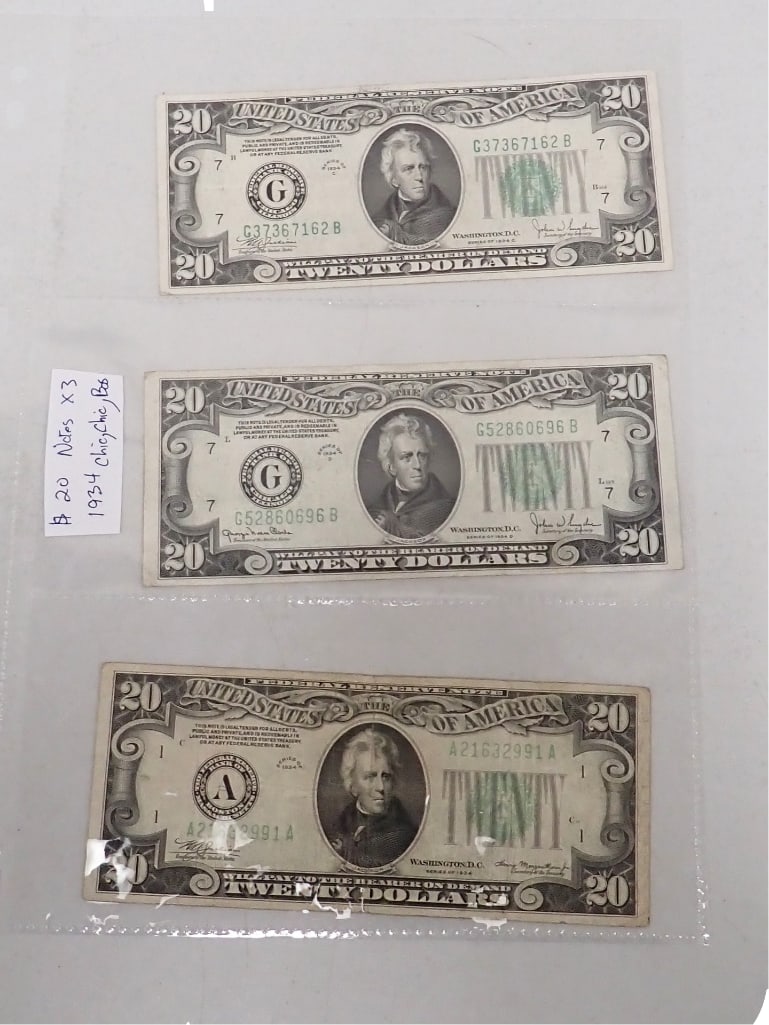 3 - $20 Notes All 1934 incl 2 Chicago and 1 Boston (1 of 2)