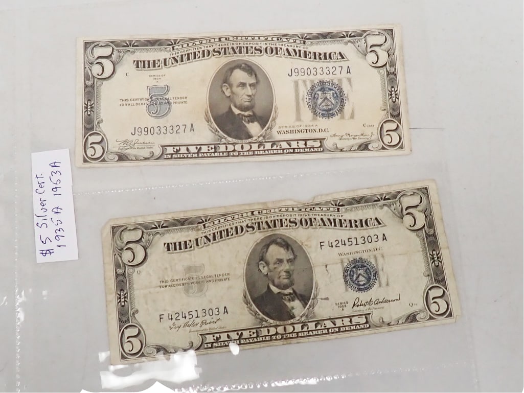 2 Nice $5 Silver Certificates incl 1935A and 1953A (1 of 2)