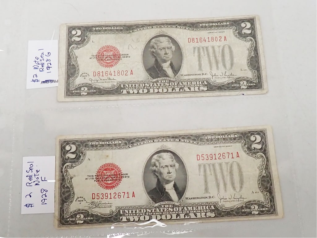 2 Nice $2 Red Seal Notes incl 1928F and 1928G (1 of 2)