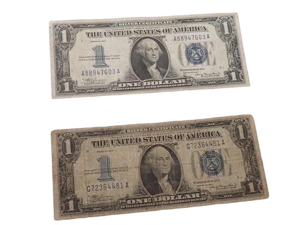2 Nice $1 Silver Certificates 1934 Funny Back (1 of 3)