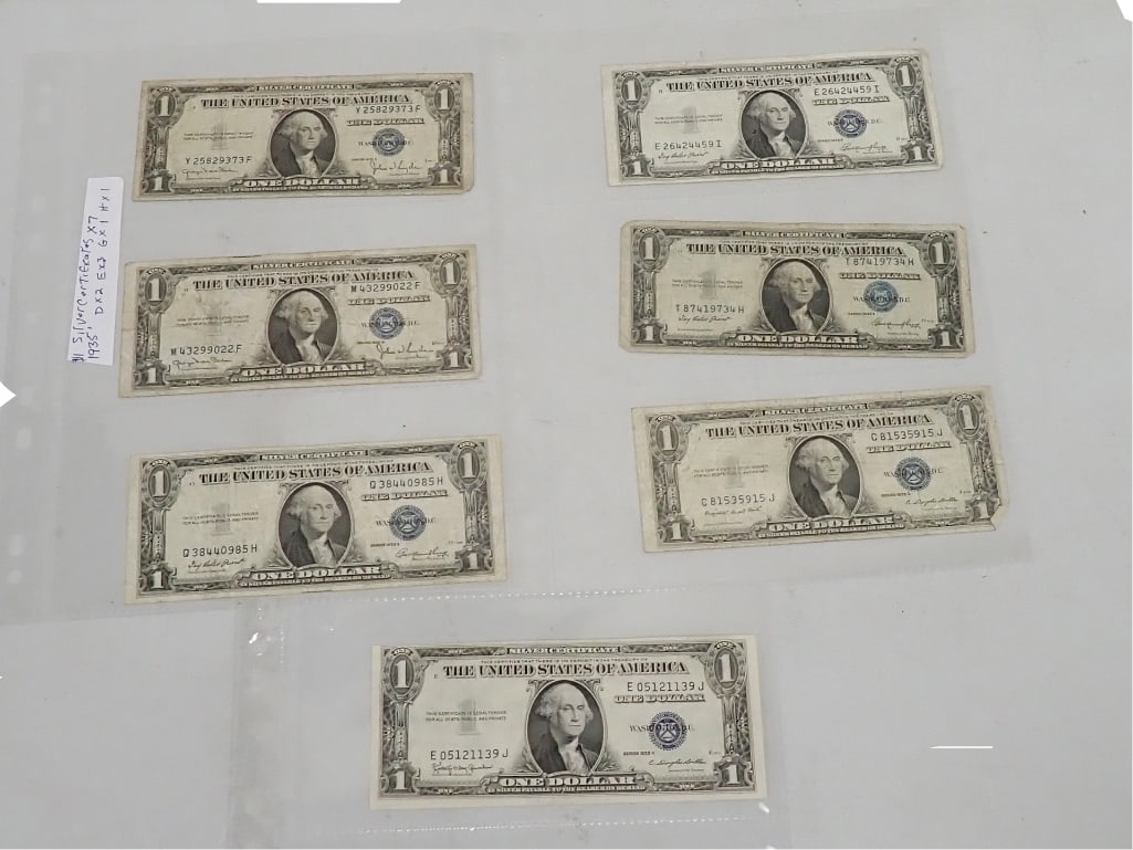 7 Nice $1 Silver Certificates incl 2 - 1935D, 3 - 1935E, 1 - 1935G, 1 - 1935H (1 of 7)