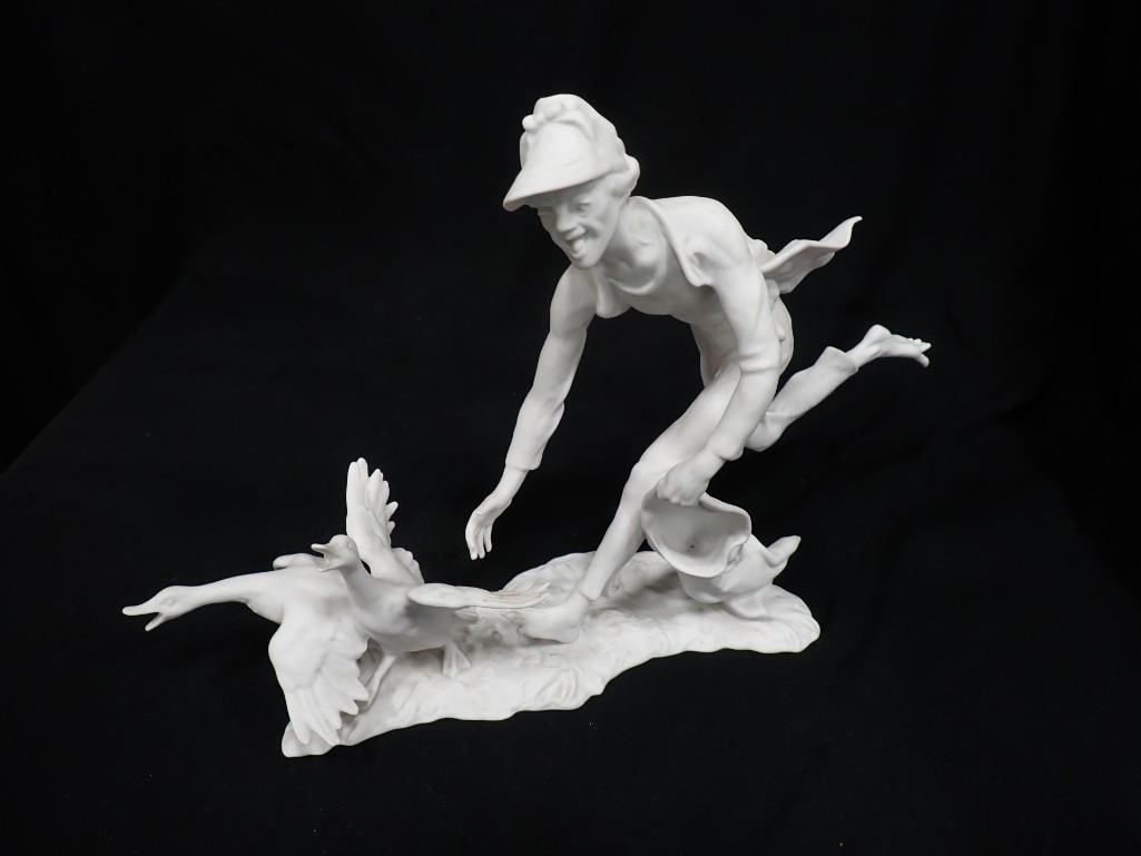 Kaiser Bochmann Goose Catcher Porcelain Figurine Made in W. Germany by Kaiser Porzellan: Kaiser Bochmann Goose Catcher Porcelain Figurine Made in W. Germany by Kaiser Porzellan 15" x 9" x 4" All pictures are considered part of the description and should be examined carefully b