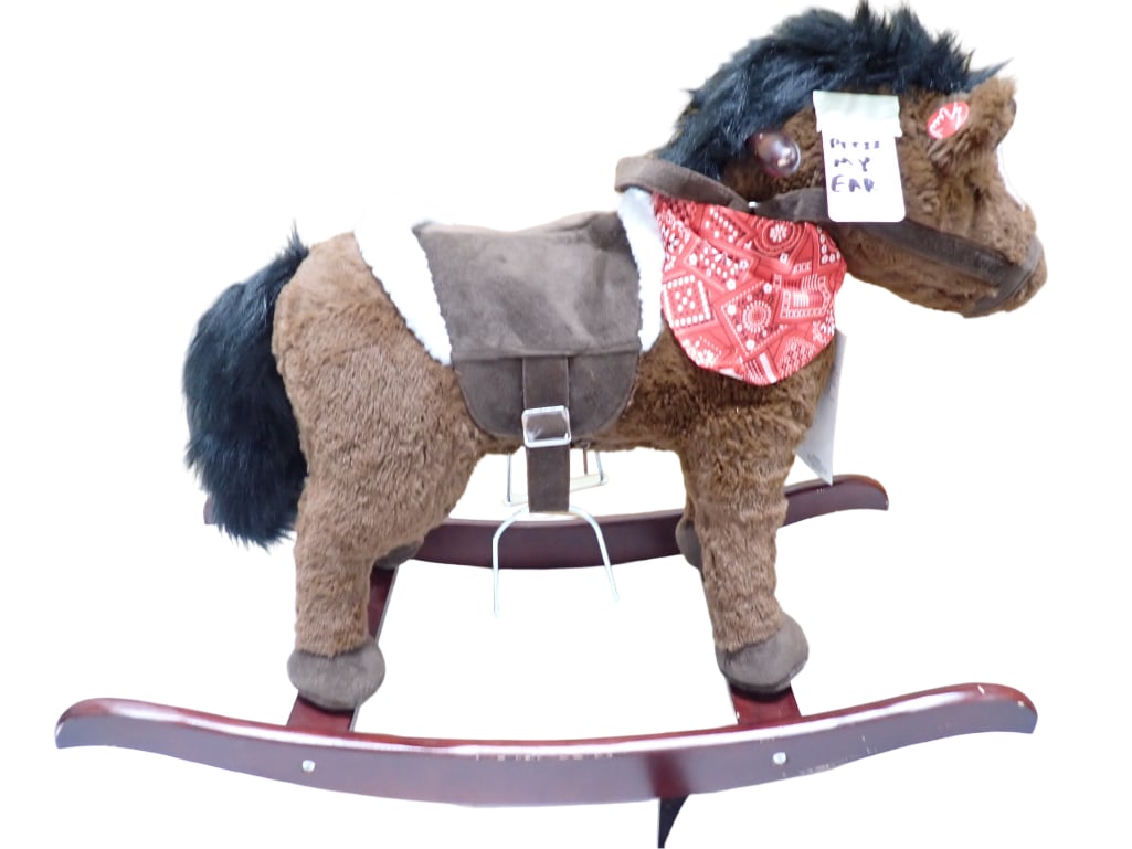 Plush Rocking Horse Toy with Original Tags: Plush Rocking Horse Ride On Toy with Original Tags All pictures are considered part of the description and should be examined carefully by bidders. Live Auctioneers is now offering Live Shipping throu