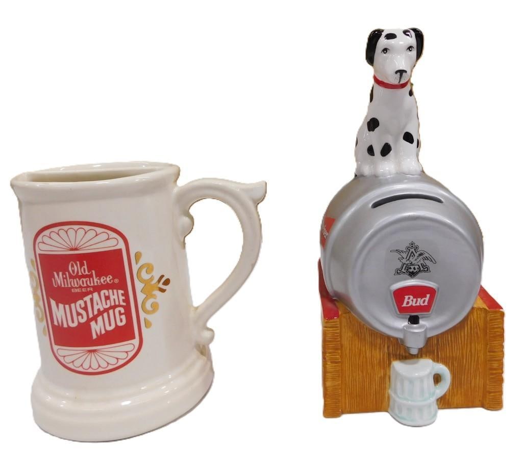 Budweiser Ceramic Dalmatian Bank and Old Milwaukee Mustache Mug (1 of 5)