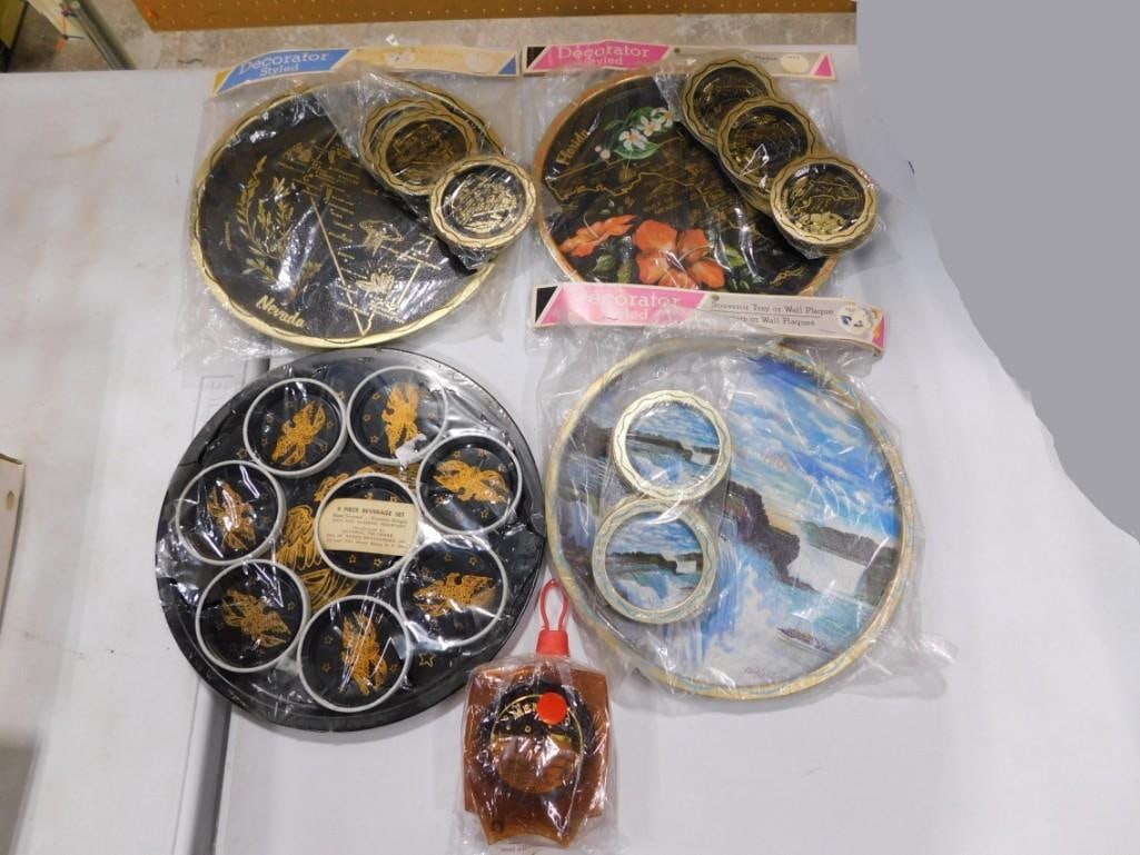 Vintage Toleware Souvenir Trays with Coasters - Nevada, Florida, Niagra Falls, Bicentennial (1 of 6)