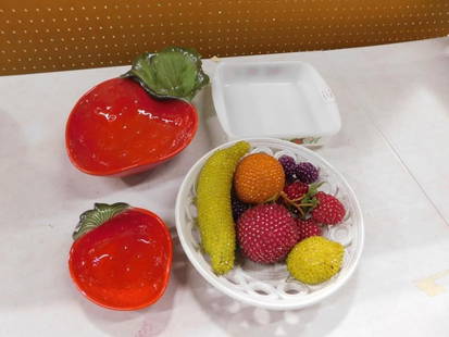 Vintage Glasbake 8x8" Casserole, 1950-1960's Beaded Tutti Fruiti MCM Kitsch Decor, Rorstrand Gunnar: Vintage Glasbake 8x8" Casserole, 1950-1960's Beaded Tutti Fruiti MCM Kitsch Decor, Rorstrand Gunnar Nylund 1940's Olympia Shallow Bowl,? Metlox Poppytrail California Chip or Fruit & Di