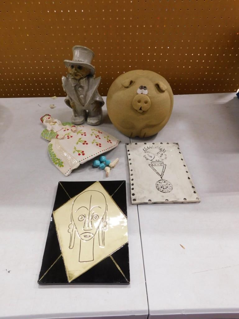 1970 Delfino Pottery Signed Stoneware Man , Ceramic Piggy Bank, Angela Nelson Wall Hangings, (1 of 9)