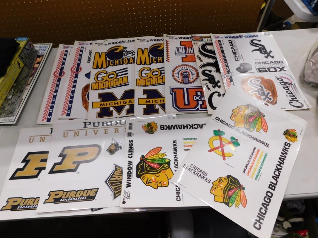 Lot of assorted Sports Window Clings including Chicago White Sox, U of I, Michigan, Cubs, Blackhawks: Lot of assorted Sports Window Clings including Chicago White Sox, U of I, Michigan, Cubs, Blackhawks, Purdue All pictures are considered part of the description and should be examined carefully by bid