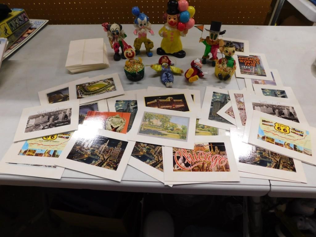 Chicago Cards with Envelopes and Clown Figurines including Folk Art Paper Mache, De Dela Mexico, (1 of 7)