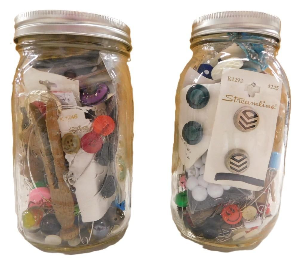 Two Ball jars full of Vintage Buttons, Clothes Pins, Marbles, etc. (1 of 3)