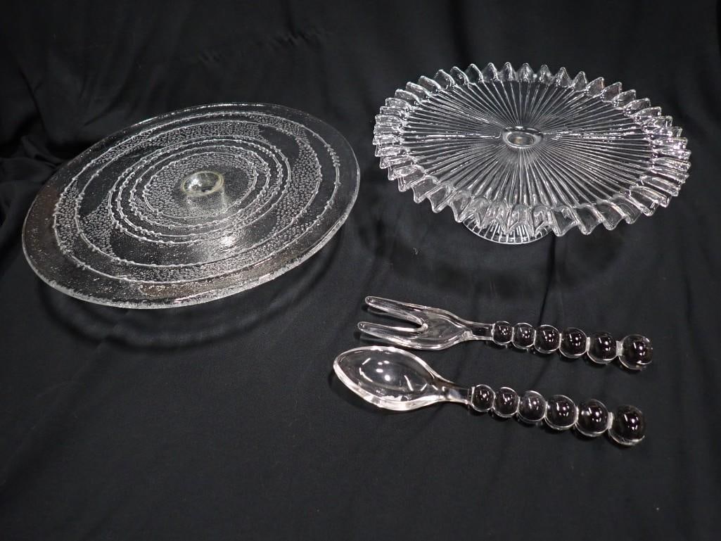 Vintage Elegant Imperial Glass Candlewick Servers, Heavy Clear Glass Cake Stands (1 of 4)