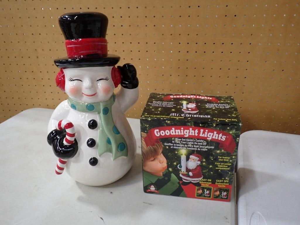 Ceramic Snowman and Goodnight Lights Santa Christmas Decoration (1 of 5)