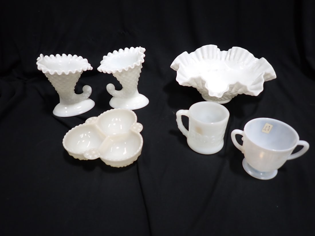 Lot of Vintage Milk Glass incl Fenton Hobnail, etc (1 of 9)