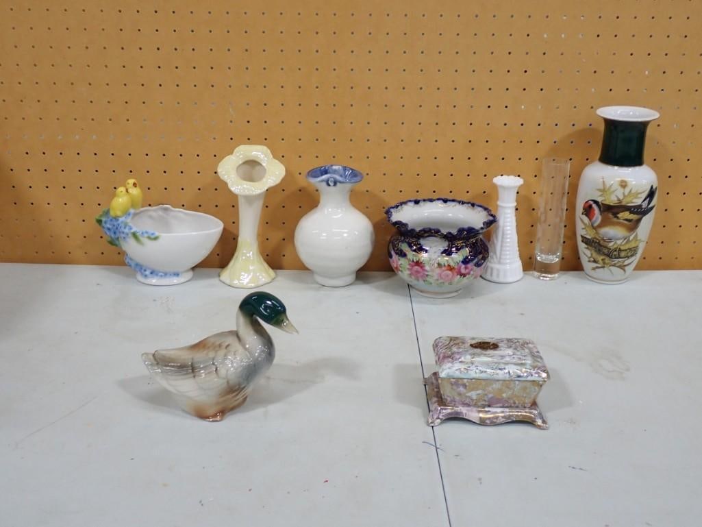 Lot of Porcelain and Ceramic Items incl Trinket Box, Duck Figurine, Vases, Etc (1 of 16)