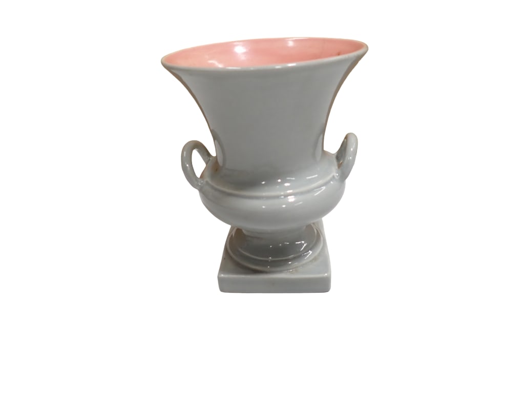 Vtg 1940s-50s Red Wing Pottery Urn Trophy Vase Gray and Pink (1 of 6)