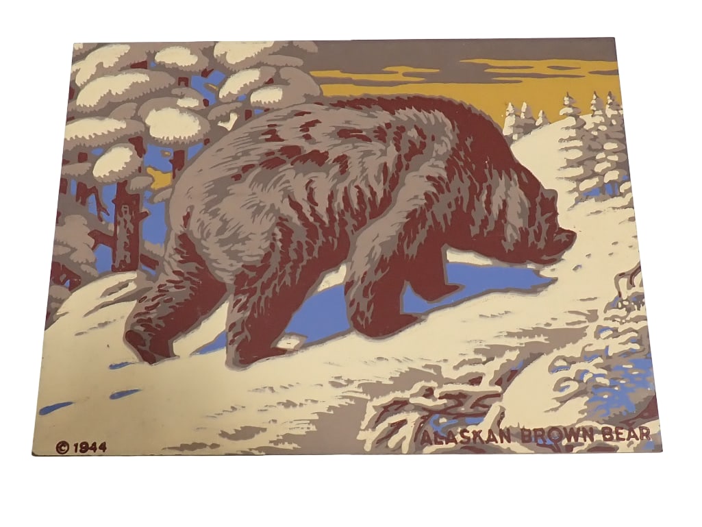 Vintage Alaskan Brown Bear and Australian Kangaroo Double Sided Print Dated 1944 (1 of 3)