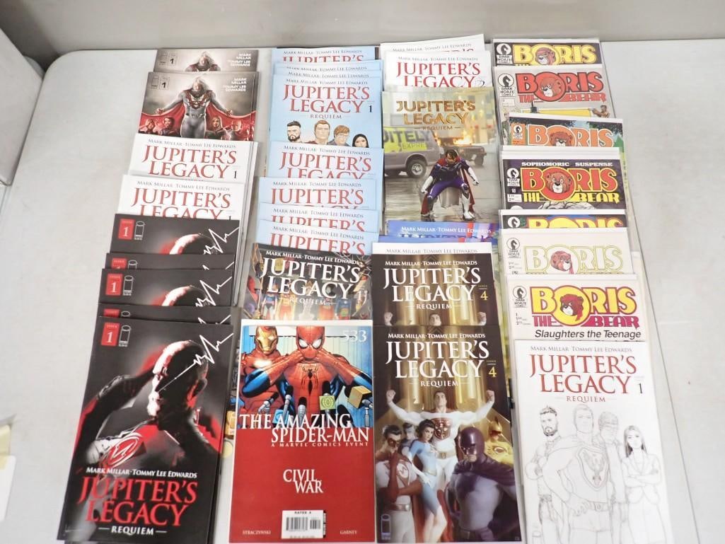 Lot of Comic Books incl Jupiter's Legacy, The Amazing Spider-man, Boris The Bear, Etc: Lot of Comic Books incl Jupiter's Legacy, The Amazing Spider-man, Boris The Bear, Etc All pictures are considered part of the description and should be examined carefully by bidders. Live Auctione