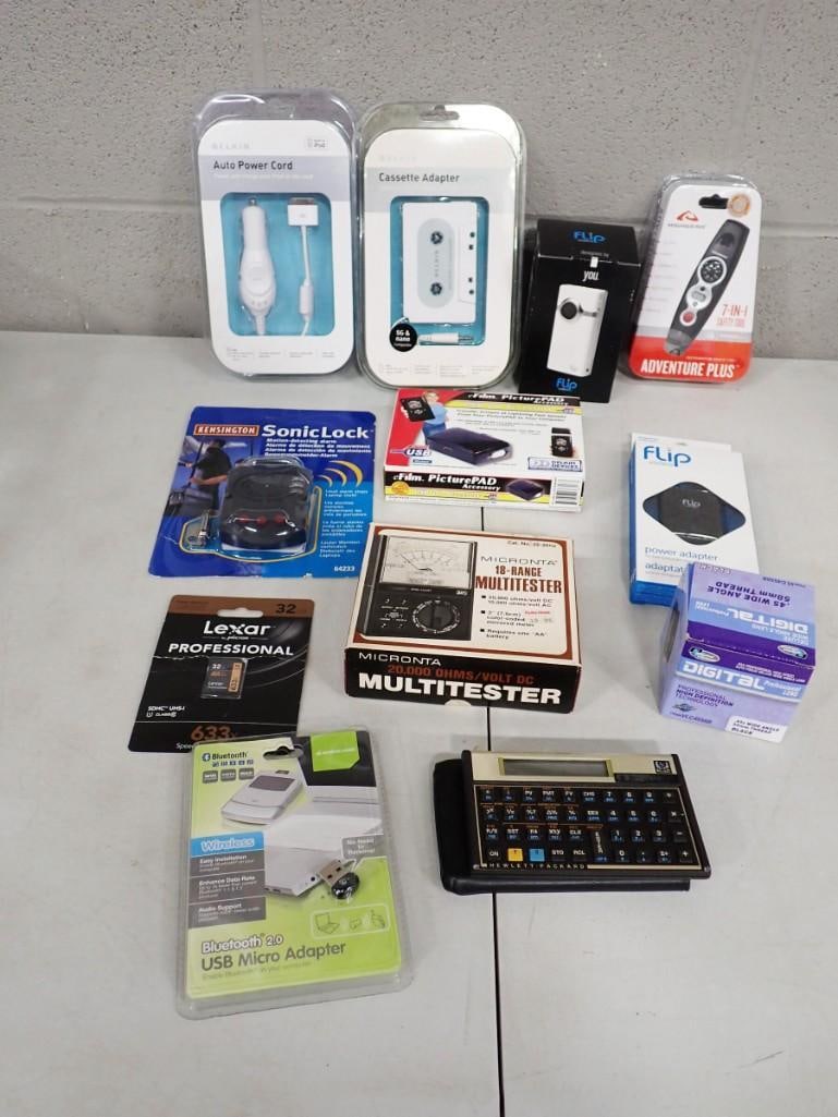 Electronics Lot including New in package adapters, safety Tool, USB adapter, SD card, calculator, mu (1 of 11)