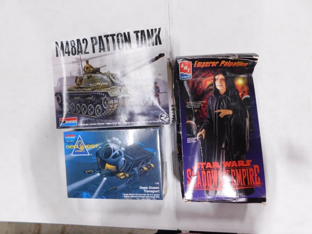 3 Model Kits including M48A2 Patton Tank Monogram, AMT Ertl Emperor Palpatine Star Wars, Sea Quest D (1 of 7)