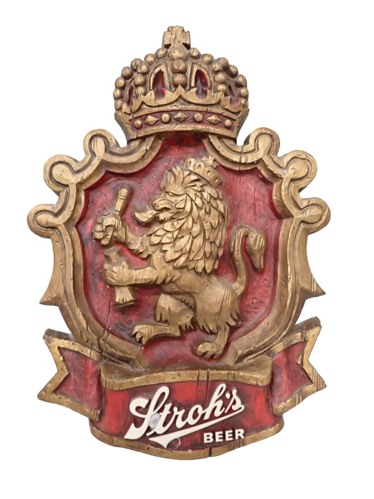 Vintage Stroh's Beer Sign Crest with Lion 20"x14" (1 of 6)