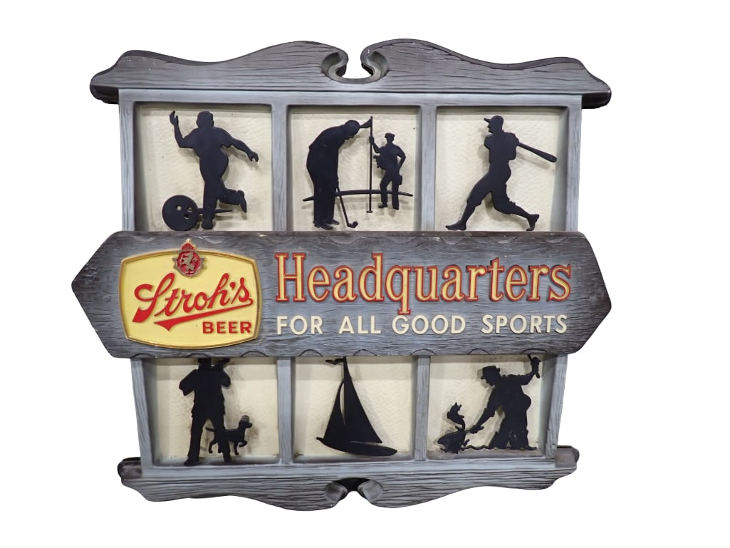 Vintage Stroh's Beer Sign Headquarters For All Good Sports 17"x18" (1 of 7)