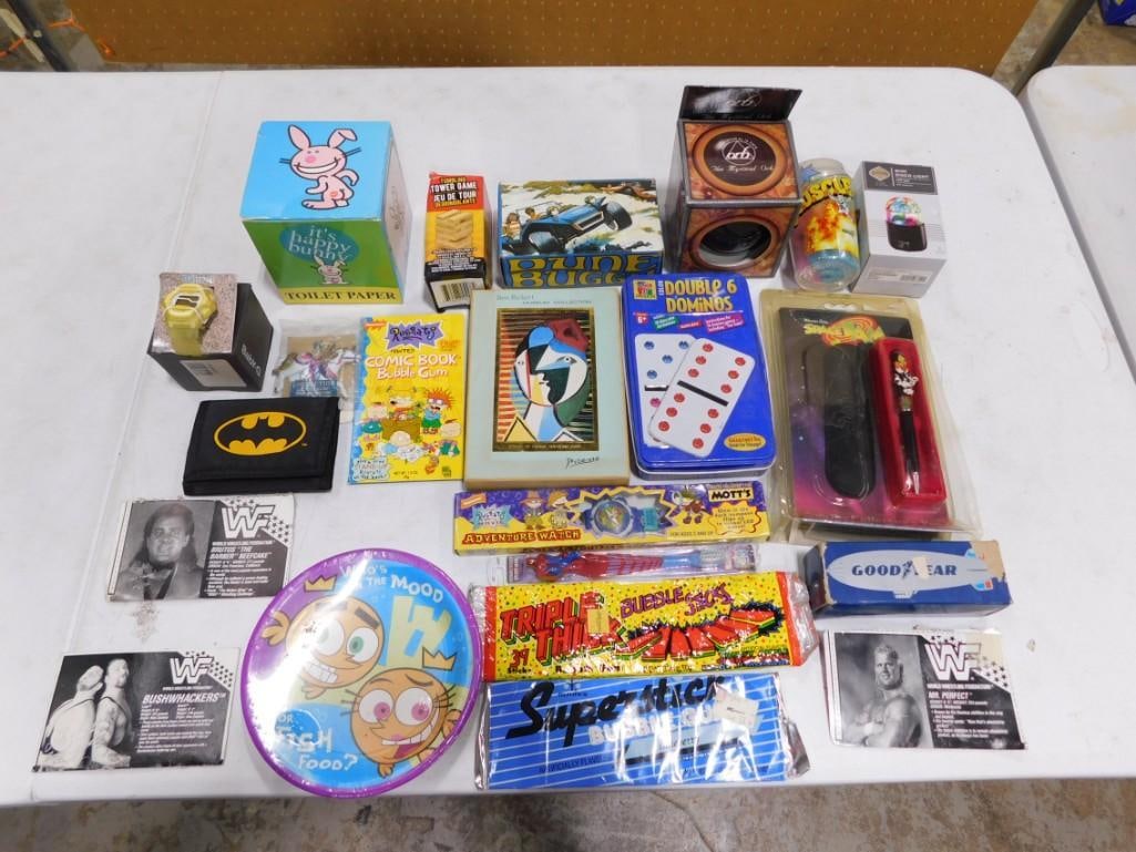 Assorted Toy Lot etc. including Dominos, WWF Wrestling, Space Jam, Bat Man, Rugrats, Mystical Orb (1 of 6)
