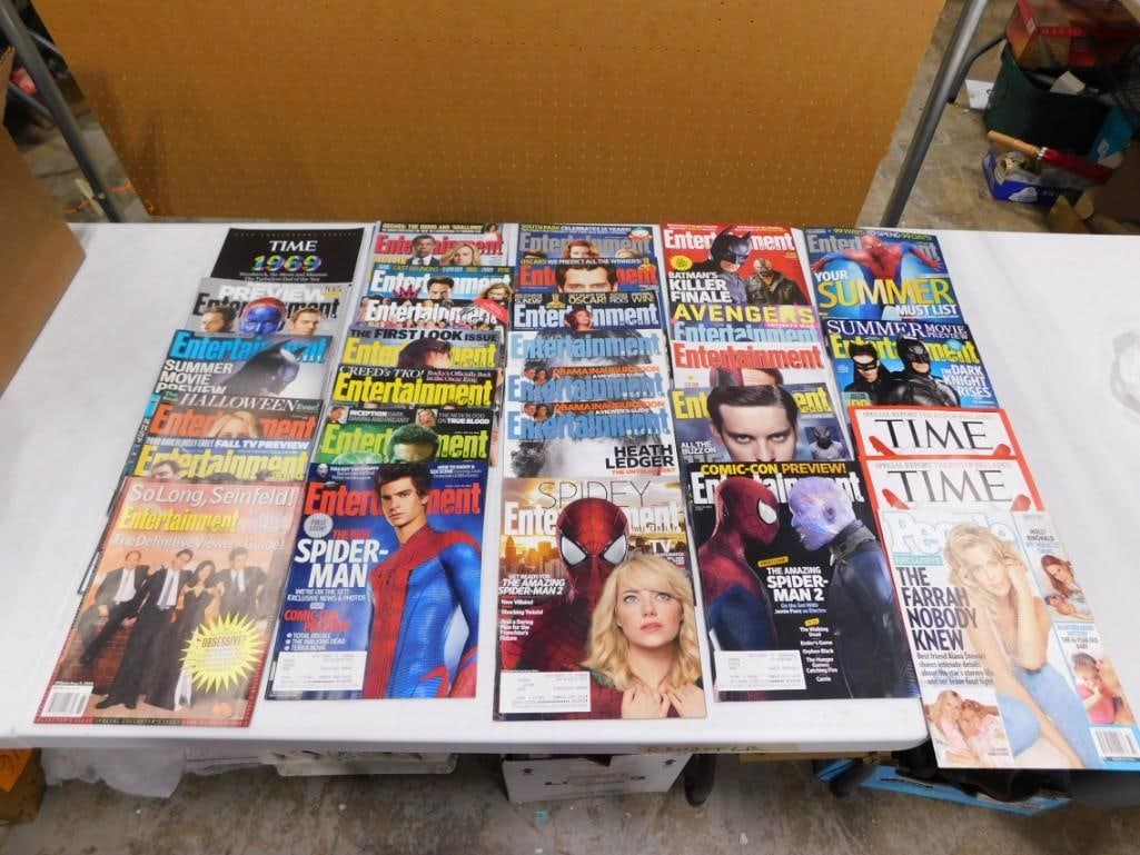 Assorted Magazines including Time, Entertainment, People, etc. most featuring Spiderman, Bat Man,: Assorted Magazines including Time, Entertainment, People, etc. most featuring Spider man, Bat Man, Superheros, etc. All pictures are considered part of the description and should be examined carefully