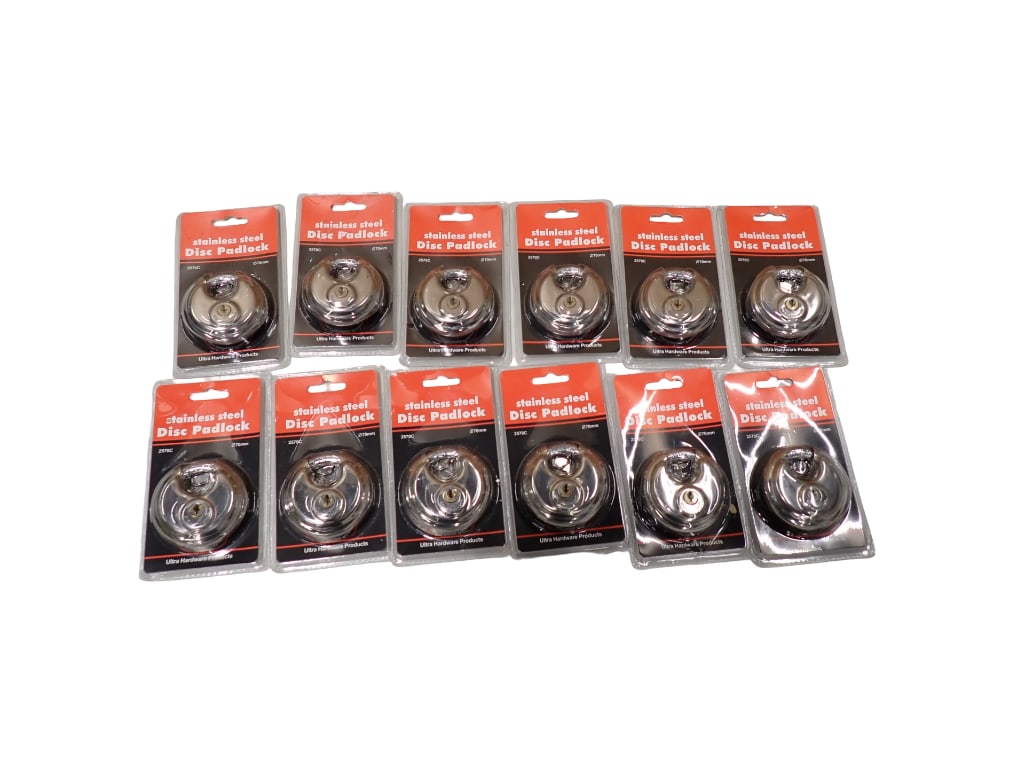 12 Stainless Steel Disc Padlocks New in Package (1 of 3)
