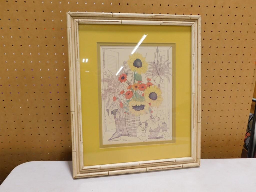 Vintage 1975 William Tara “Sunflower” Framed Lithograph 16x20" (1 of 4)