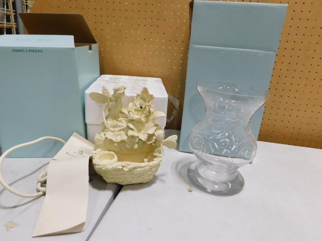 Pair of PartyLite including Hurricane Glob, Fairy Ariana Fountain: Pair of PartyLite including Hurricane Glob, Fairy Ariana Fountain All pictures are considered part of the description and should be examined carefully by bidders. Live Auctioneers is now offering Live