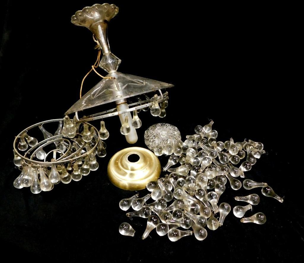 Chandelier Light with Glass Tear Drops - as is, may be missing some pieces: Chandelier Light with Glass Tear Drops - as is, may be missing some pieces All pictures are considered part of the description and should be examined carefully by bidders. Live Auctioneers is now off