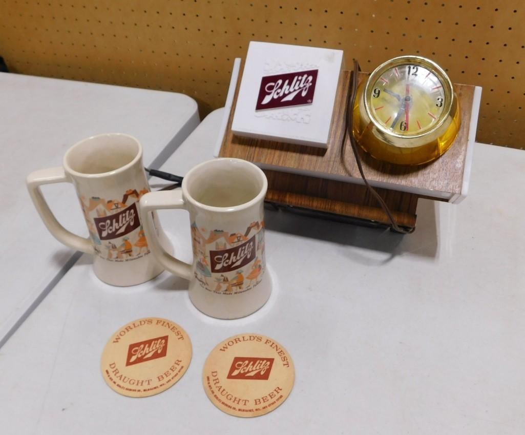 Schlitz Beer Lot including Vintage Clock, Mugs, Coasters (1 of 5)