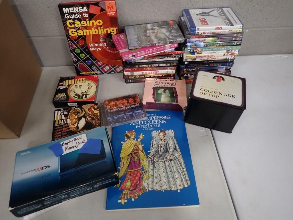 Media Lot incl DVDs, CDs, Book of Paper Dolls, Mensa Guide to Casino Gambling, etc (1 of 7)