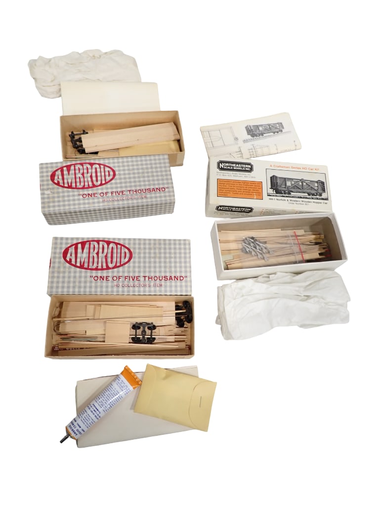 Lot of 3 HO Scale Wood Freight Car Kits incl 2 Kits by Ambroid a W Stock Cars and 1 Kit by Northeast (1 of 10)