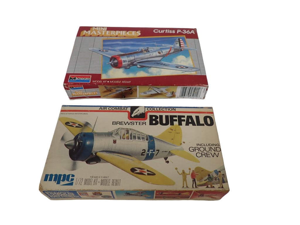 Pair of Airplane Model Kits including Monogram Curtiss P-36A and MPC Brewster Buffalo 1/72 Scale (1 of 6)