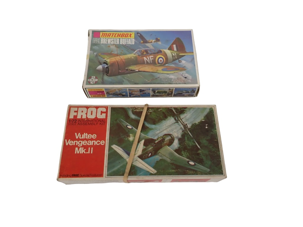 Pair of 1/72 Scale Airplane Model Kits including Matchbox Brewster Buffalo and Frog Vultee Vengeance (1 of 7)