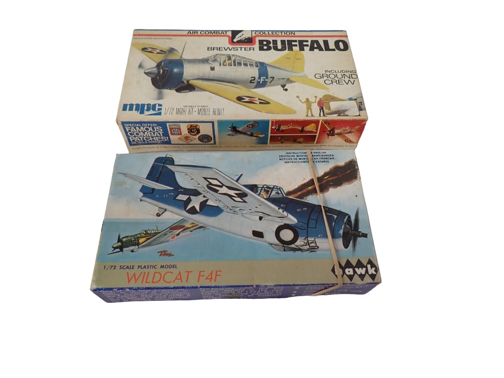 Pair of 1/72 Scale Airplane Model Kits - MPC Brewster Buffalo and Hawk Wildcat F4F (1 of 7)