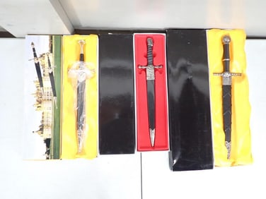 3 Daggers or Knives with Sheaths New in Boxes