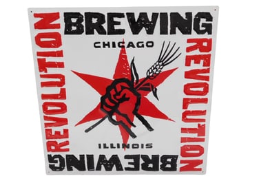 Revolution Brewing Metal Bar Sign 18" x 18"