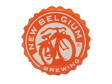 New Belgium Brewing Bottle Cap Style Metal Bar Sign 16 1/2"