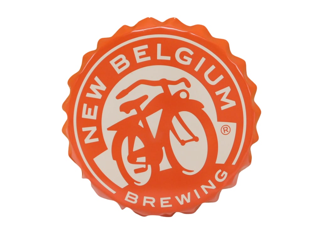 New Belgium Brewing Bottle Cap Style Metal Bar Sign 16 1/2": New Belgium Brewing Bottle Cap Style Metal Bar Sign 16 1/2" All pictures are considered part of the description and should be examined carefully by bidders. Live Auctioneers is now offering Live S