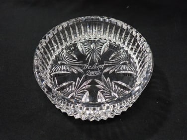 Waterford crystal "Best Wishes" Wine Bottle Coaster. Engraved "Ireland 2005" across the center. Stam